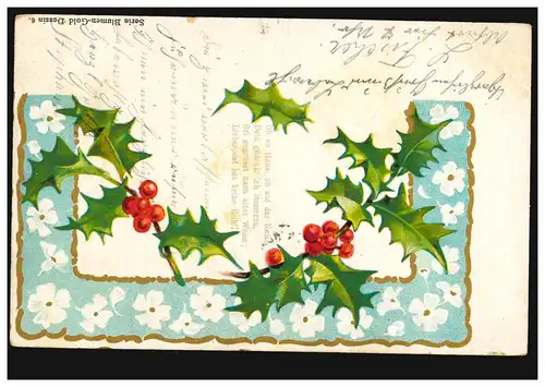 Lyrik-AK Girlande mit Beerenzweig, RAVENSBURG BAHNHOF 28.7.1905 in die Schweiz