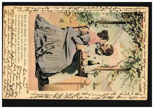 Lyrique AK couple d'amour à boire du vin, poème baiser chaud, local-PK CÖLN 4.1.1902