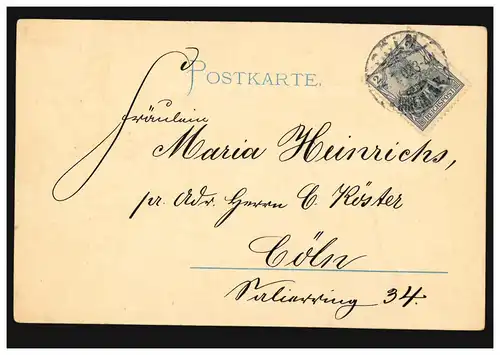 Lyrik-AK Liebespaar beim Weintrinken, Gedicht Heißer Kuss, Orts-PK CÖLN 4.1.1902