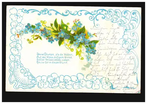 Poésie AK branche de violette poème Salutations parfumées, AURICH 17.6.04 vers NORD 17.6.2.