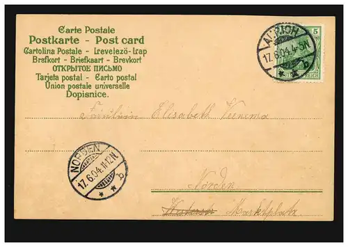 Poésie AK branche de violette poème Salutations parfumées, AURICH 17.6.04 vers NORD 17.6.2.