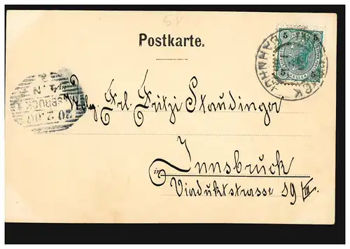 Künstler-AK A. Zick. Des Mädchens Klage, mit Gedicht INNSBRUCK BAHNHOF 20.2.1900