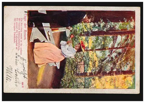 Lyrik-AK Liebespaar, Gedicht Tage der Rosen, Orts-Postkarte LÜBECK 9.2.1905