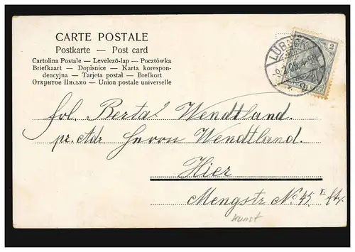 Lyrique AK couple d'amour, poème Journées des roses, carte postale locale LÜBECK 9.2.1905