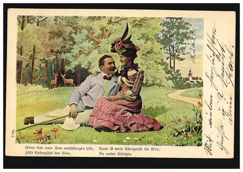 Lyrique AK couple d'amour, poème bonheur d ' amour BERLIN SW 68 d 17.9.1901 Carte postale locale