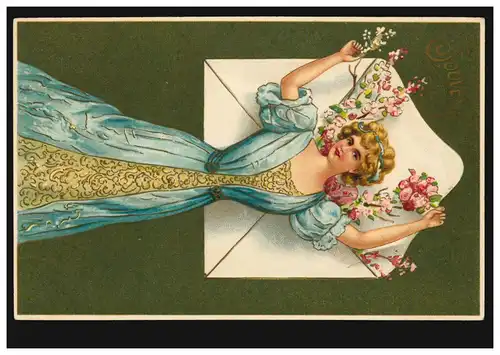 Carte de l'Avocat de la Femme avec fleurs et enveloppe, BRUXELLES 1.12.1908