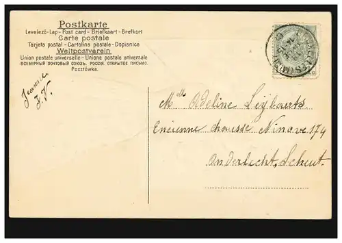 Carte de l'Avocat de la Femme avec fleurs et enveloppe, BRUXELLES 1.12.1908