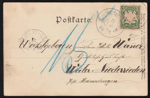 Carte de prédication femme en costume à la lettre, ALTENSTADT (Vauchet) 11.9.1899