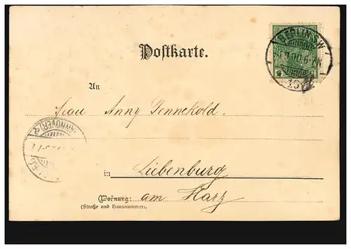 Carte de présentation Femme souriante avec des matières, BERLIN SW 19 l 4.9.1900