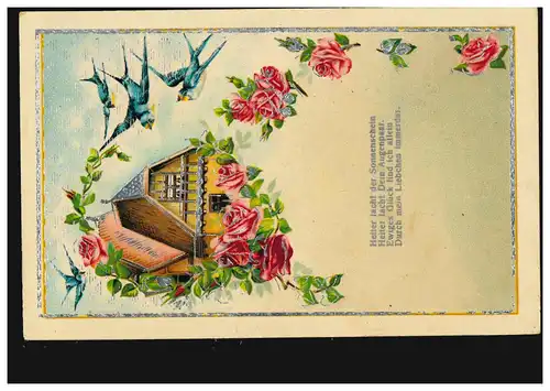 Lyrique hirondelles AK volent à la maison, poème Amour et bonheur, poste de terrain 30.7.1917