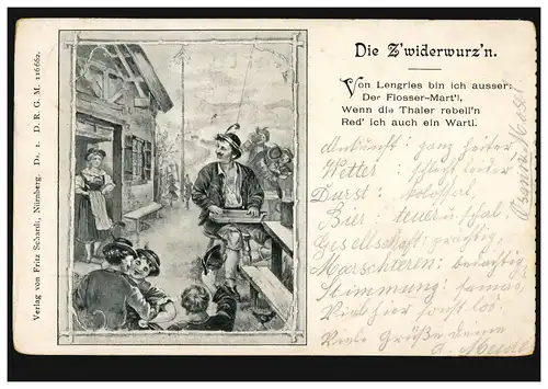 Lyrik-AK Mann spielt Zither, Gedicht Die Z'widerwurz'n. OSANN 6.4.1900 