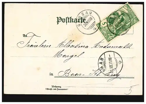Lyrik-AK Frau am Waldrand mit Talblick, Gedicht Frühlingszeit, GERSAU 30.8.1900