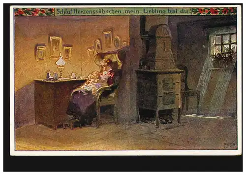 Künstler-AK Volksliederkarte Paul Hey: Schlaf, Herzenssöhnchen, ungebraucht