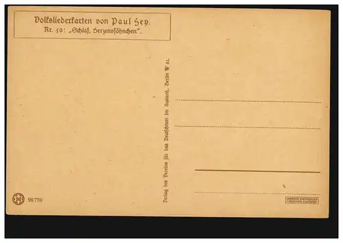 AK Carte des chansons populaires Paul Hey: sommeil, fils de cœur, inutilisé