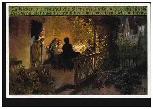 AK carte de chants populaires Paul Hey: Il regarde trois étoiles amicales ...