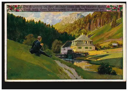 AK Carte de chants populaires Paul Hey: Des drains dans le moulin, inutilisable