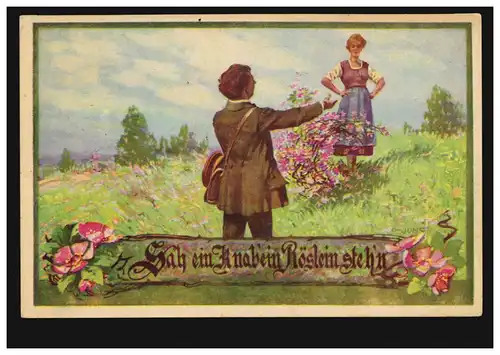 Künstler-AK Volksliederkarte: Sah ein Knab ein Röslein steh'n, gelaufen 1930