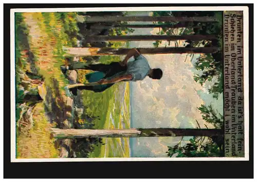 Künstler-AK Volksliederkarte Paul Hey: Drunten im Unterland, ungebraucht