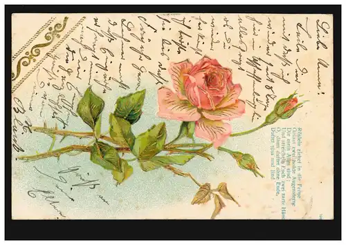 Carte préfigurée poème d'amour avec roses, doré, couru 10.12.1905
