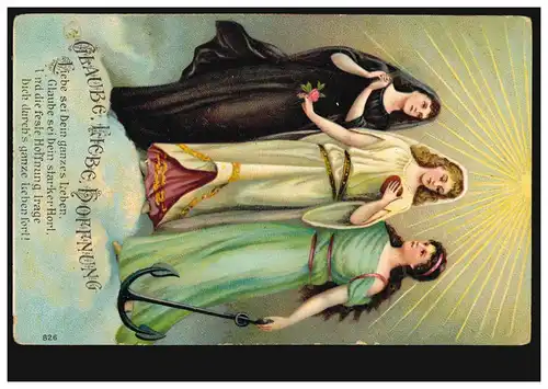 Prägekarte Drei Frauen - Glaube Liebe Hoffnung, REMSCHEID 18.9.1096