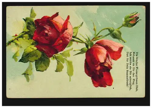 Carte de prédication Poème et Roses rouges, INNERINGEN (HOHENZOLLERN) 13.9.1908