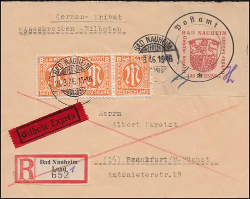 Bad Nauheim 8IIx bulletin de fermeture postale avec des marques AM POST MiF Eil-R lettre 21.3.46