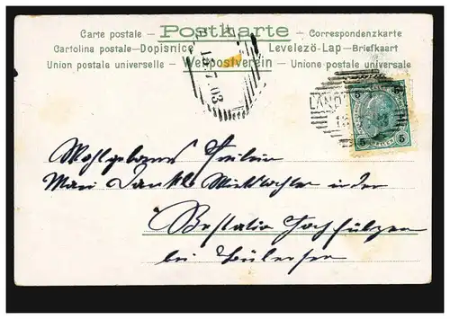 Prägekarte Paar in Österreich - Tracht vor Alpenkulisse, gelaufen 15.7.1903