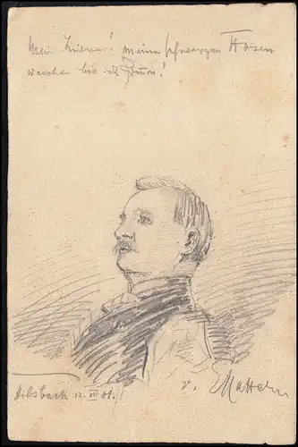 Künstler-AK Bleistiftzeichnung Männerbildnis, HILSBACH 13.8.1901 nach SANDHAUSEN