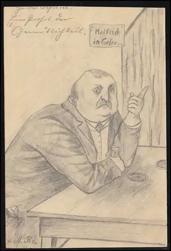 Dessin de crayon d'artiste-AK - L'orateur assis, EFFERT 1 u 2.7.1908