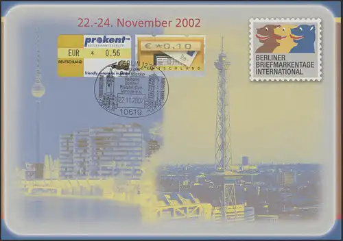 Berlin 2002: Karte PROKENT-ATM, SSt mit Bund-ATM zusammen auf Messekarte