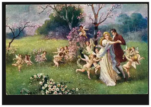 AK E. Roeder: L'amour magique - Dansant couple avec des anges, couru en 1921