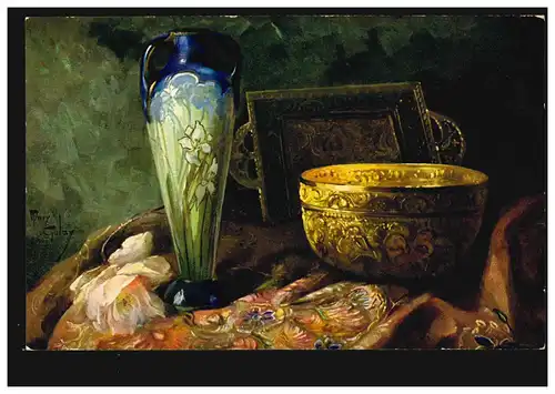 AK Artiste Sillleben avec le plateau de bol de vase fleur, édition T.S.N. inutilisé