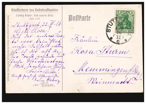 AK Ludwig Richter: Kraft sous la croix, STUTTGART 23.4.1916