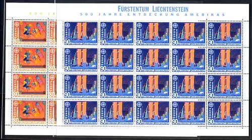 Europaunion 1992 Liechtenstein 1033-1034 als Kleinbogen-Satz ** / MNH