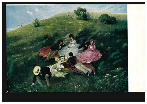 Künstler-AK Szinyei-Merse: Picknick, Ungarische Kunst, ungebraucht