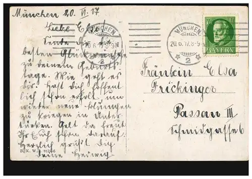 Künstler-AK In voller Blüe - Mutter mit Tochter beim Blumengießen, MÜNCHEN 1917