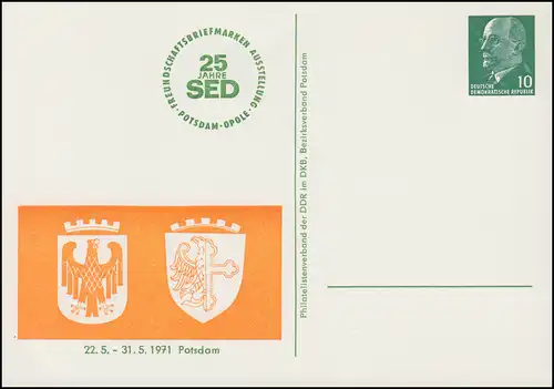 PP 8/88 Ulbricht 10 Pf Armoiries Potsdam et Opole 1971, **