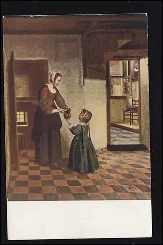 AK Artiste Pieter de Hoogh: A la porte de la cave avec enfant, MORGES 31.12.1938