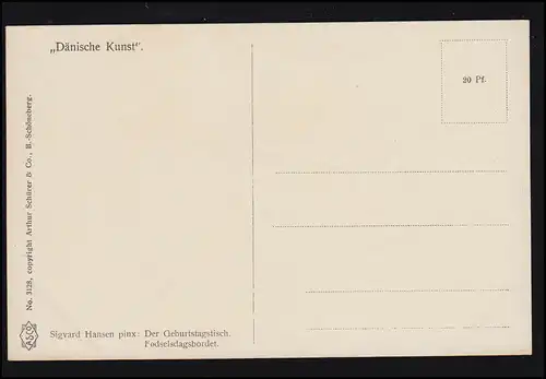 Künstler-AK Sigvard Hansen: Der Geburtstagstisch, Dänische Kunst, ungebraucht