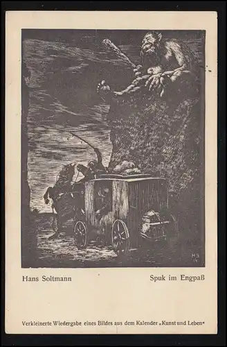 Künstler-AK Hans Soltmann: Spuk im Engpaß, Verlag Fritz Heyder, TRENT 8.5.1918 