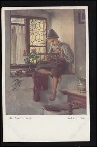 Künstler-AK Karl Zewy: Der Vogelfreund, Wiener Kunst, ungebraucht