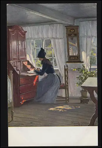 Künstler-AK Sigvard Hansen: Mutters Brief, Dänische Kunst, ungebraucht