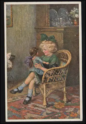 Künstler-AK Rob. Völcker: Mein Liebling - Mädchen mit Puppe, ungebraucht