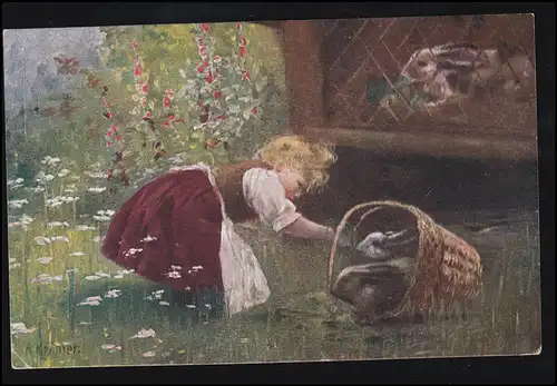 Künstler-AK A. Kramer: Spielkameraden, ZEHLENDORF (WANNSEEBAHN) 13.10.1919