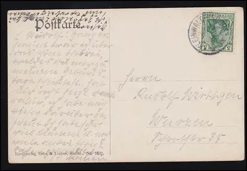 AK Artiste M. Müller: Lumières boisées avec des cerfs, BONJOUR 24.3.1914