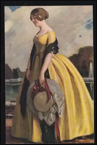 AK Domergue: La Robe Jonquille - Dans le parc de Versailles, inutilisé