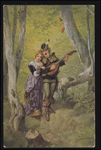 Künstler-AK R. Borrmeister: Frohe Lieder, LIMBURG (LAHN) BAHNHOF 14.5.1919