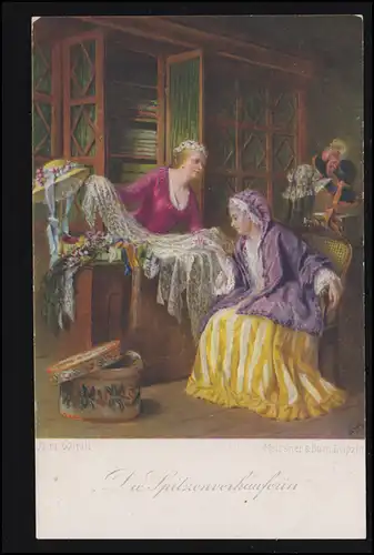 Künstler-AK A.M. Wirth: Die Spitzenverkäuferin, M.&.B. in Leipzig, ungebraucht