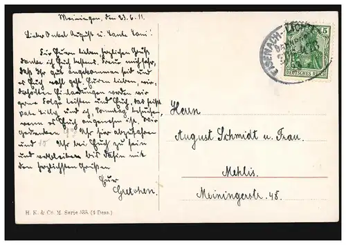 Poste ferroviaire EISENACH-LICHTENFELS ZUG 473 - 23.6.1911 sur les fleurs d'artiste-AK