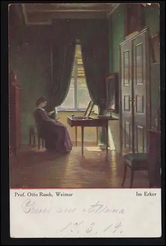 Künstler-AK Prof. Otto Rasch: Im Erker, Verlag N.P.G., HAMBURG 28 a 18.3.1919 